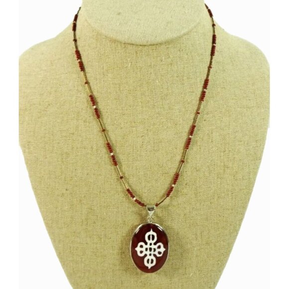 Tibetan Cross Stone Necklace Statement Choker Magnetic Clasp 16in - Picture 1 of 10